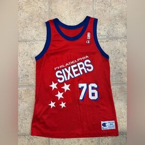 Rare Vintage Shawn Bradley ROOKIE Sixers Champion Jersey 44 L PHILADELPHIA